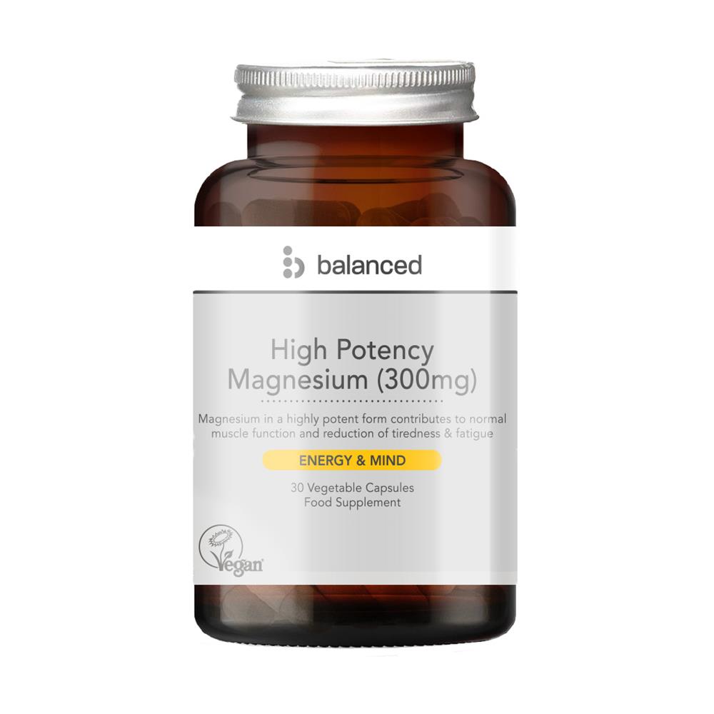 High Potency Magnesium (300mg) 30 Veggie Caps - Reusable Bottle - Just Natural