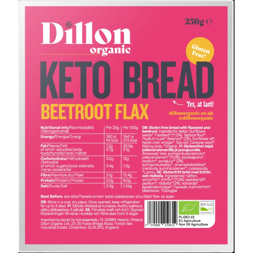 Dillon Organic Beetroot Flax Keto Bread 250g