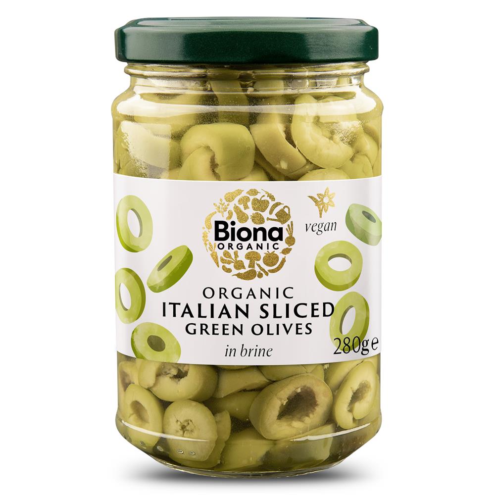 Organic Italian Sliced Green Olives in Brine 280g - Just Natural
