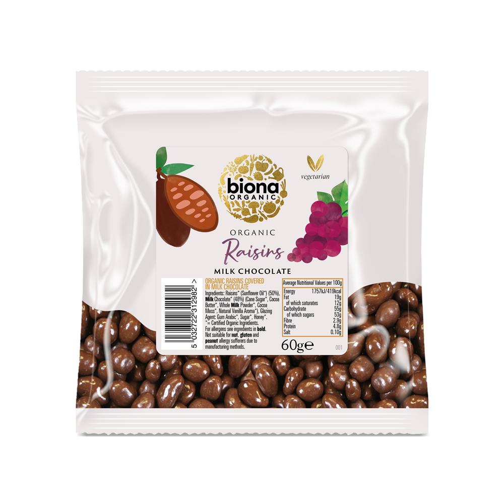 Organic Milk Chocolate covered Raisins 60g - Just Natural
