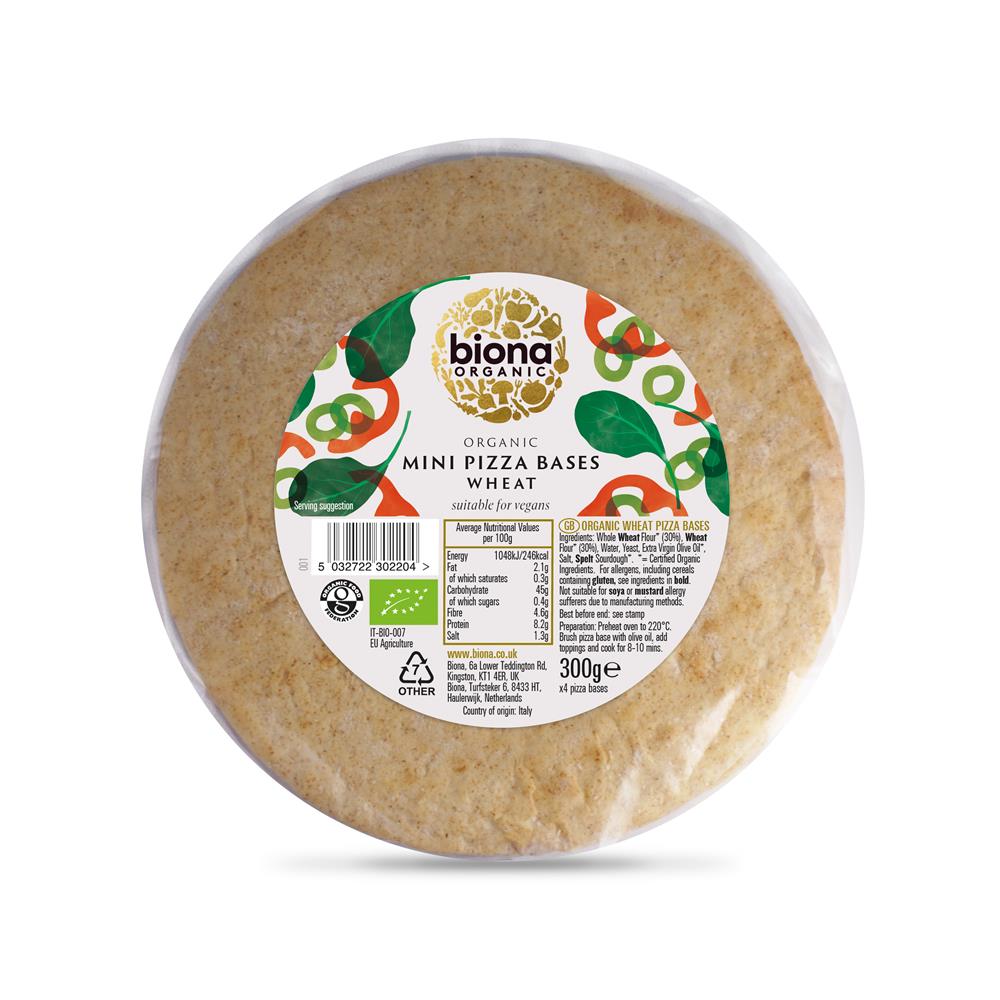 Organic Mini Pizza Bases Wheat 4pack 300g - Just Natural
