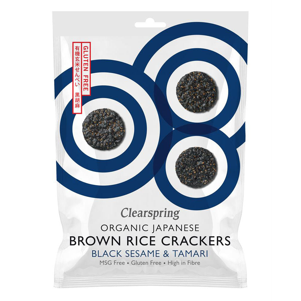 Organic Japanese Brown Rice Crackers - Black Sesame & Tamari 40g - Just Natural