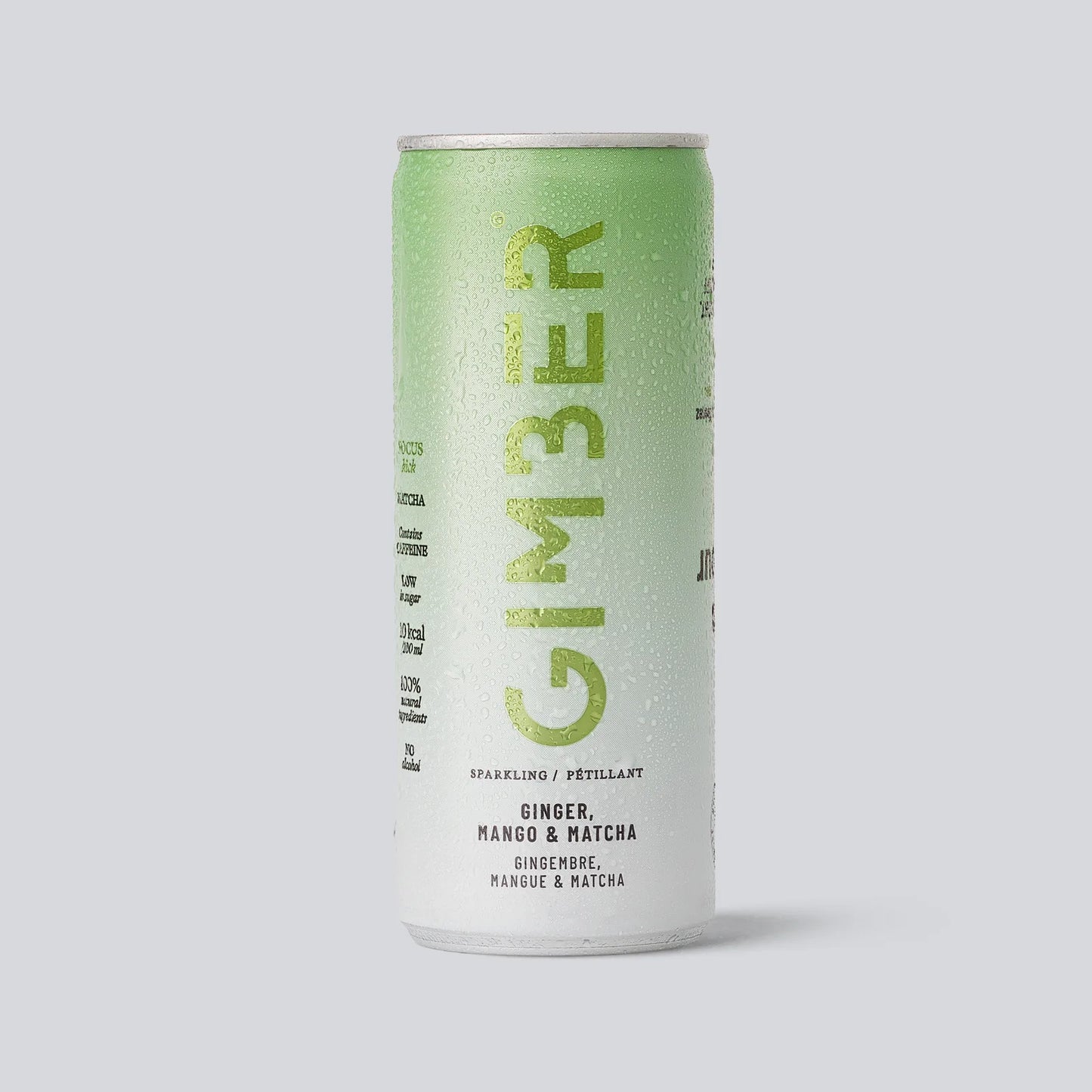 Gimber Organic Focus Ginger Sparkling RTD Can 250ml with with Mango and Matcha 250ml
