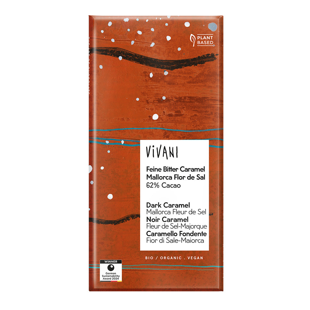Dark Caramel Salted Chocolate 62% Vegan Organic 80g.