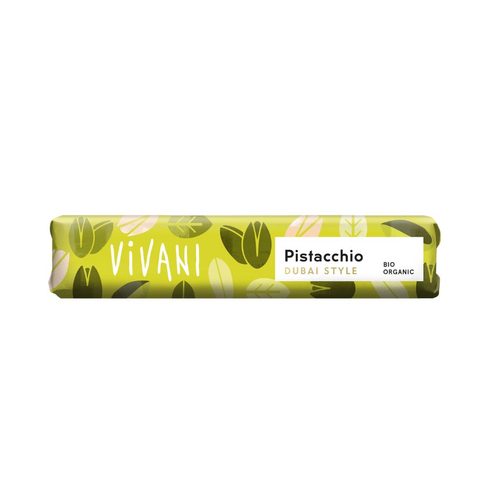 Organic Mini Milk Chocolate Pistacchio Dubai Style Bar 40g.