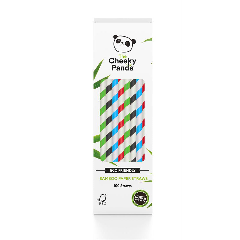 Cheeky Panda 100% Biodegradable Bamboo Paper Straws, 100 Straws, Multicoloured - Just Natural