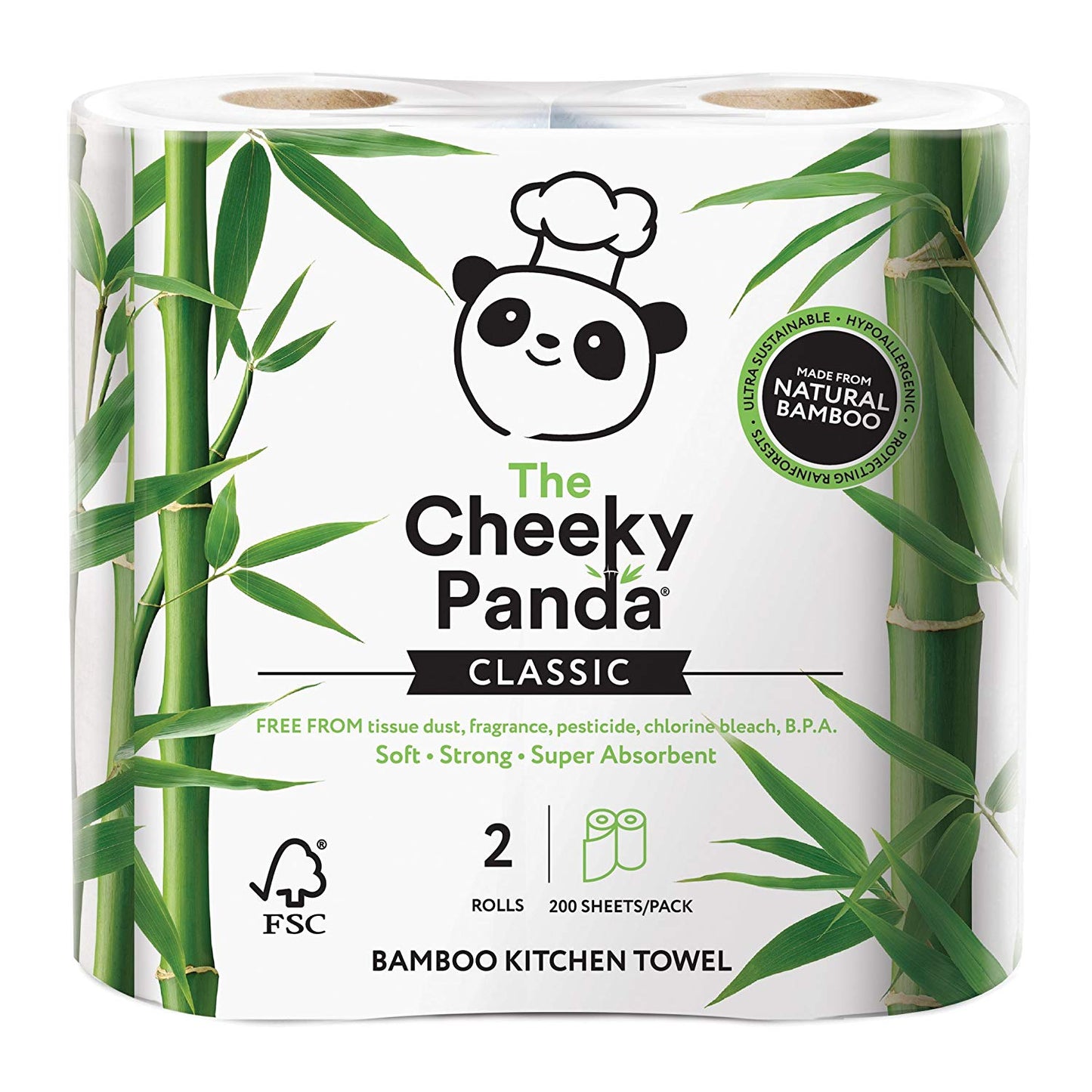 Cheeky Panda 100% bamboo kitchen towel 2 rolls - 200 sheets per pack - Just Natural