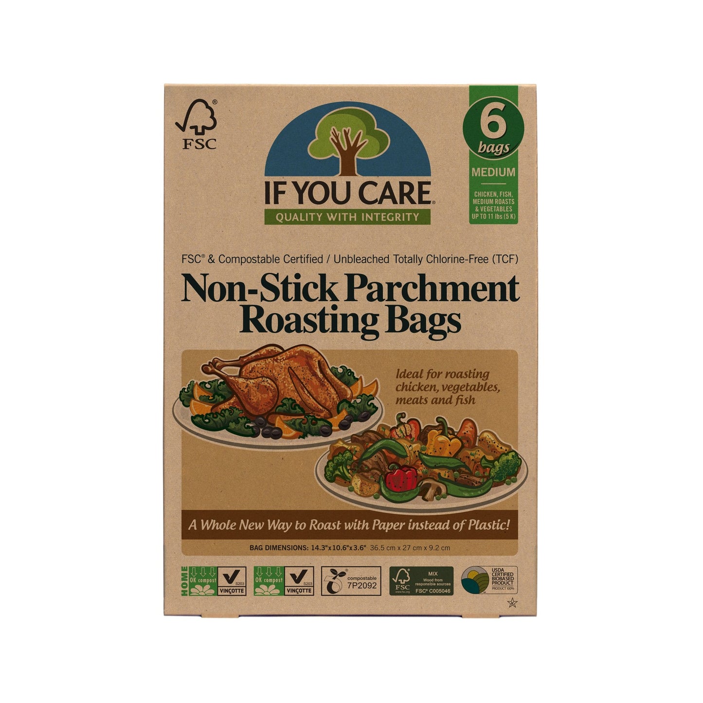 If You Care 6 x FSC Certified, compostable, unbleached Medium roasting bags - Just Natural