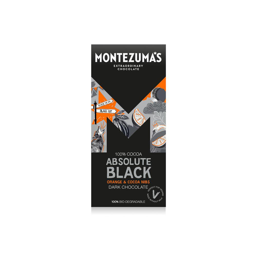 Montezumas Absolute Black 100% Cocoa with Coco Nibs and Orange 90g - Just Natural