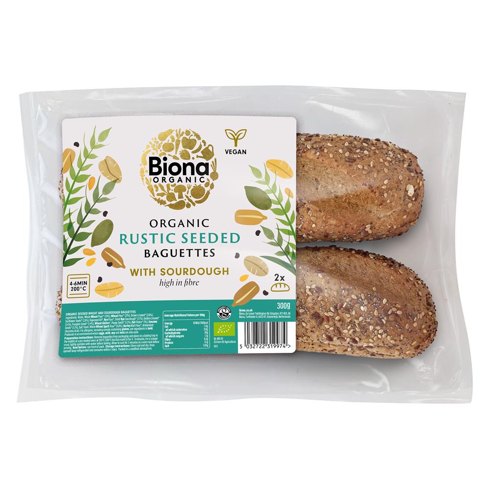 Organic Rustic Seeded Baguette (made with sourdough) 300g - Just Natural