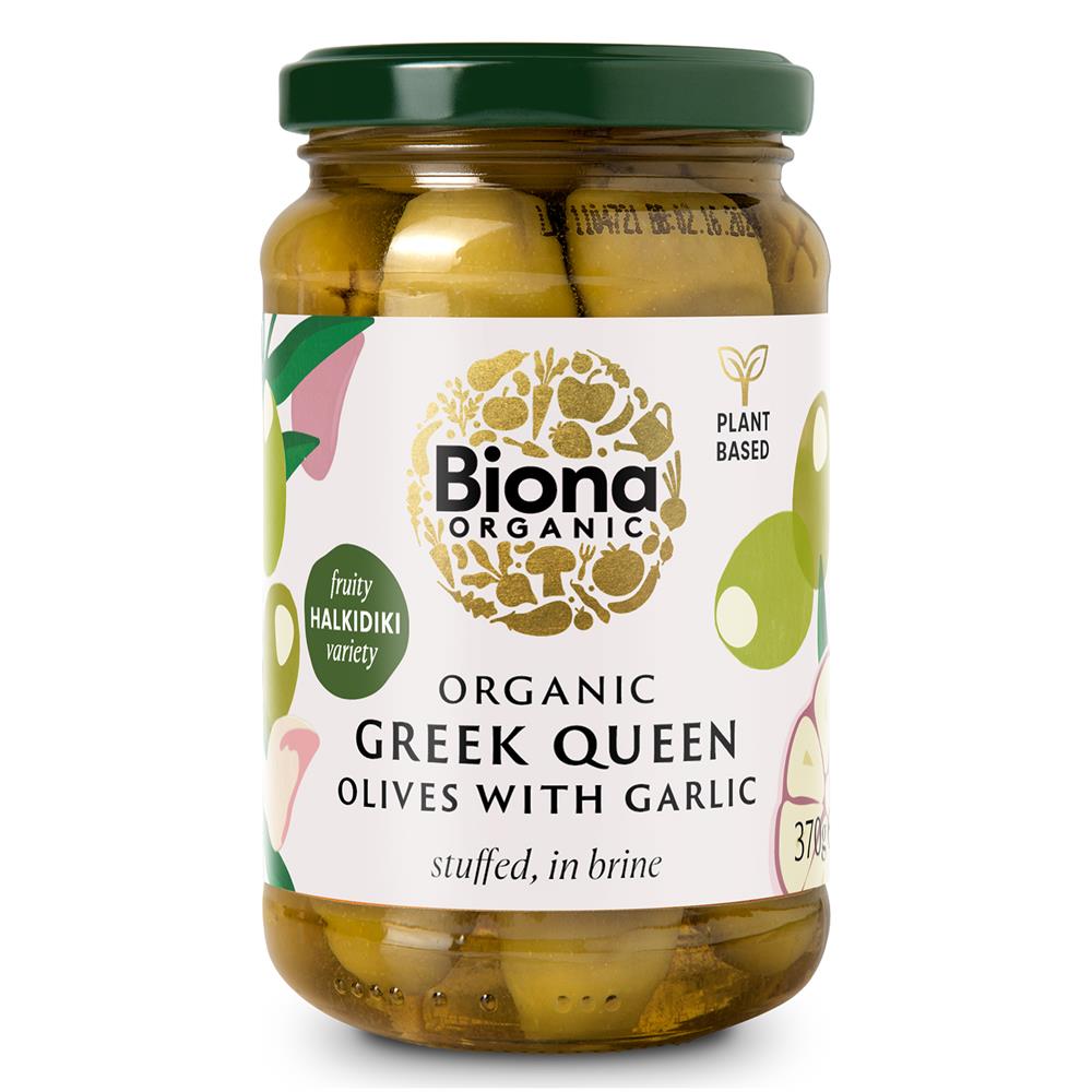 Organic Greek Queen Olives Stuffed with Garlic 370g - Just Natural