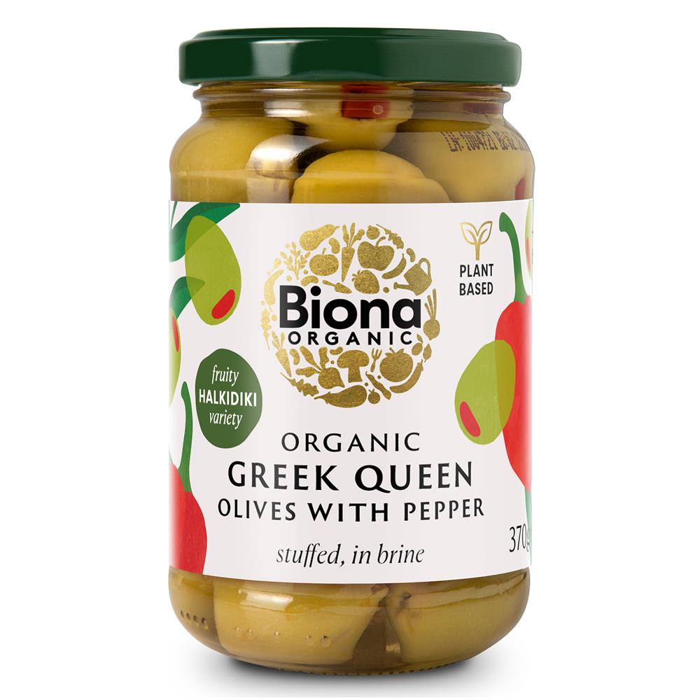 Organic Greek Queen Olives with Red Pepper 370g - Just Natural