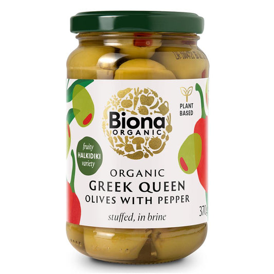Organic Greek Queen Olives with Red Pepper 370g - Just Natural
