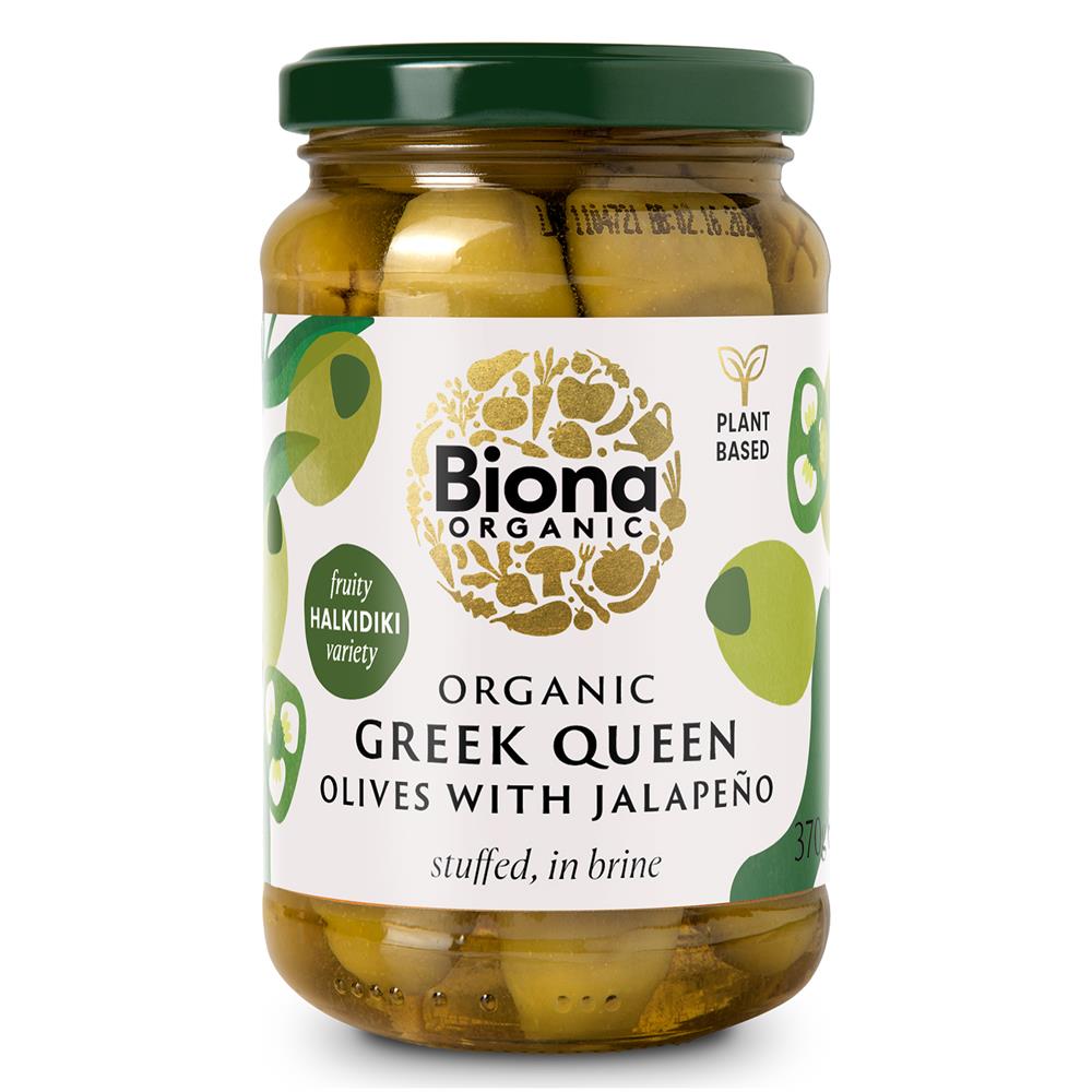 Organic Greek Queen Olives with Jalapeno 370g - Just Natural