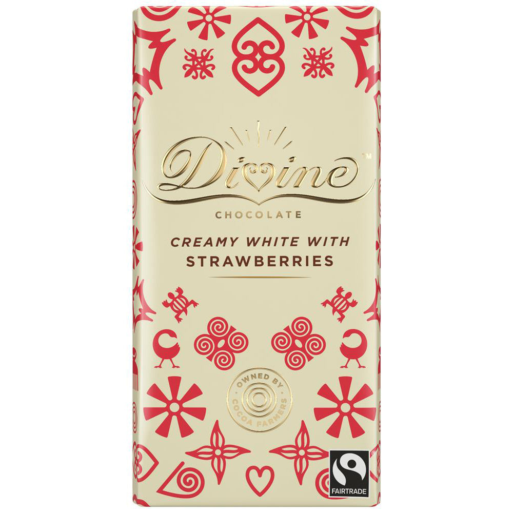 Divine Chocolate White Chocolate with Strawberries 100g - Just Natural