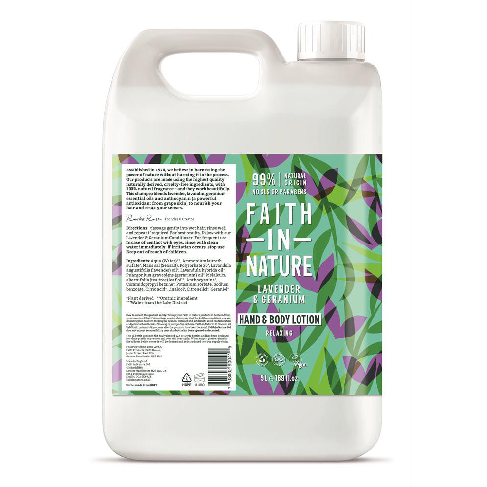 Lavender & Geranium Hand & Body Lotion 5 Litre - Just Natural