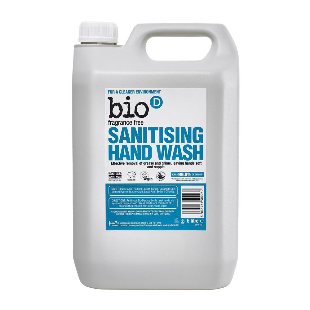 Bio-D Fragrance Free Sanitising Hand Wash 5 Litre - Just Natural