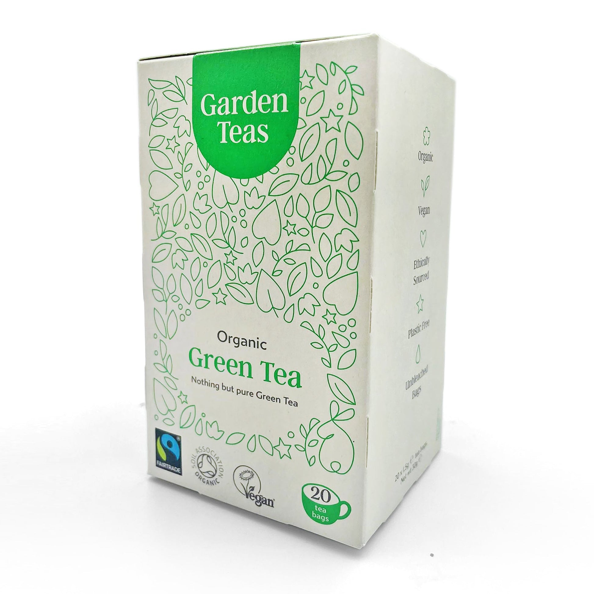 Garden Teas Organic Fairtrade Green Tea 20 Plastic Free Envelopes - Just Natural