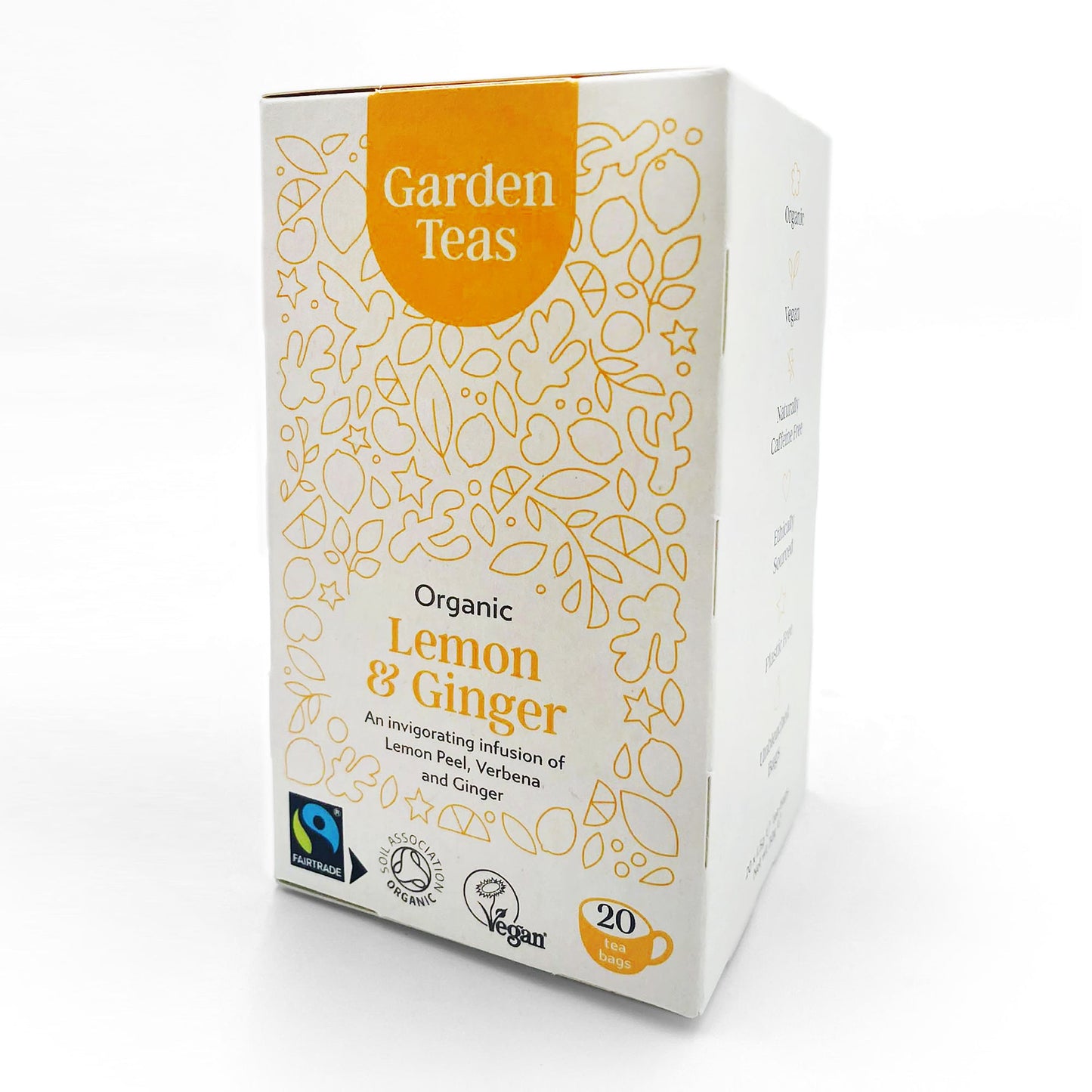 Garden Teas Organic Fairtrade Lemon & Ginger 20 Plastic Free Envelopes - Just Natural