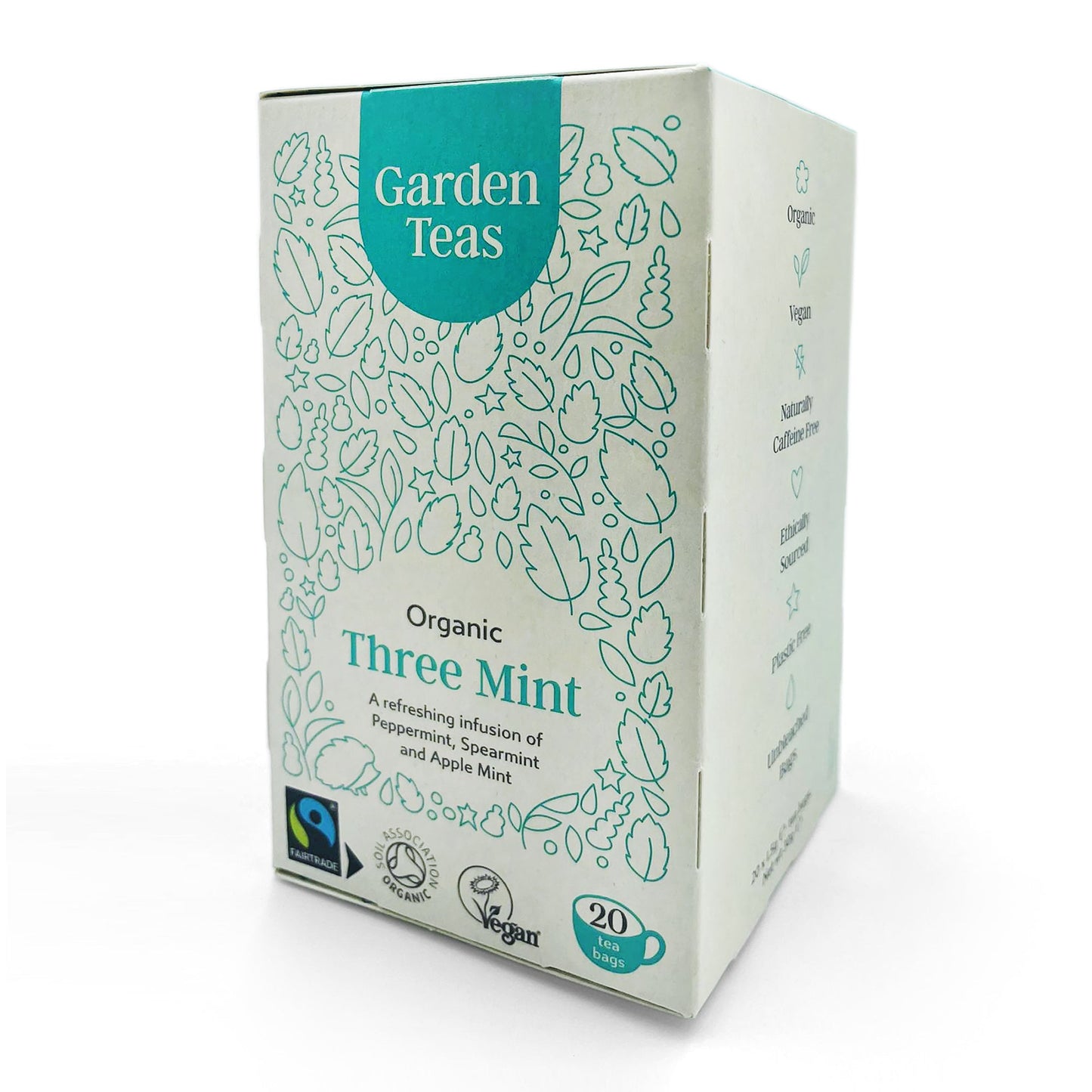 Garden Teas Organic Fairtrade Three Mint Infusion 20 Plastic Free Envelopes - Just Natural