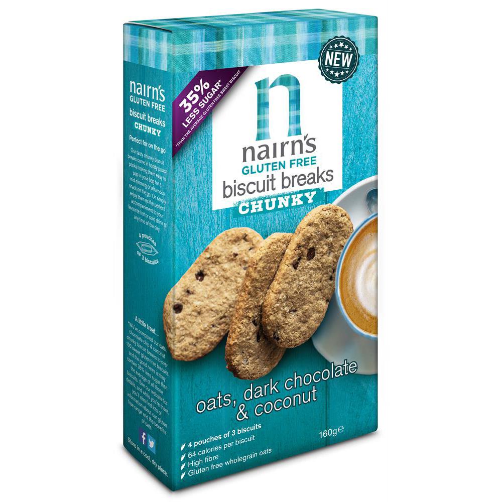 Nairns Gluten Free Dark Choc & Coconut Biscuit Break Chunky 160g - Just Natural