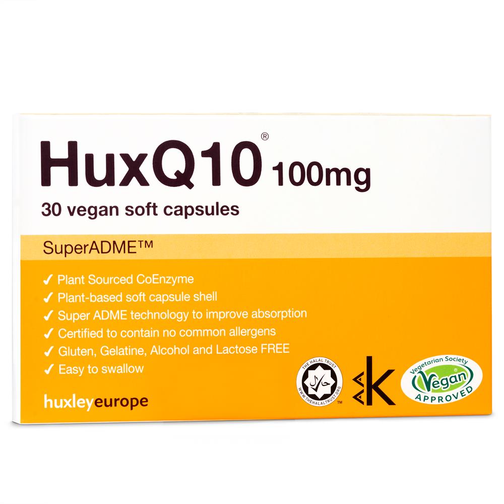 HuxQ10 100mg Co Enzyme Q10 Vegan Halal Kosher 30 soft capsules - Just Natural
