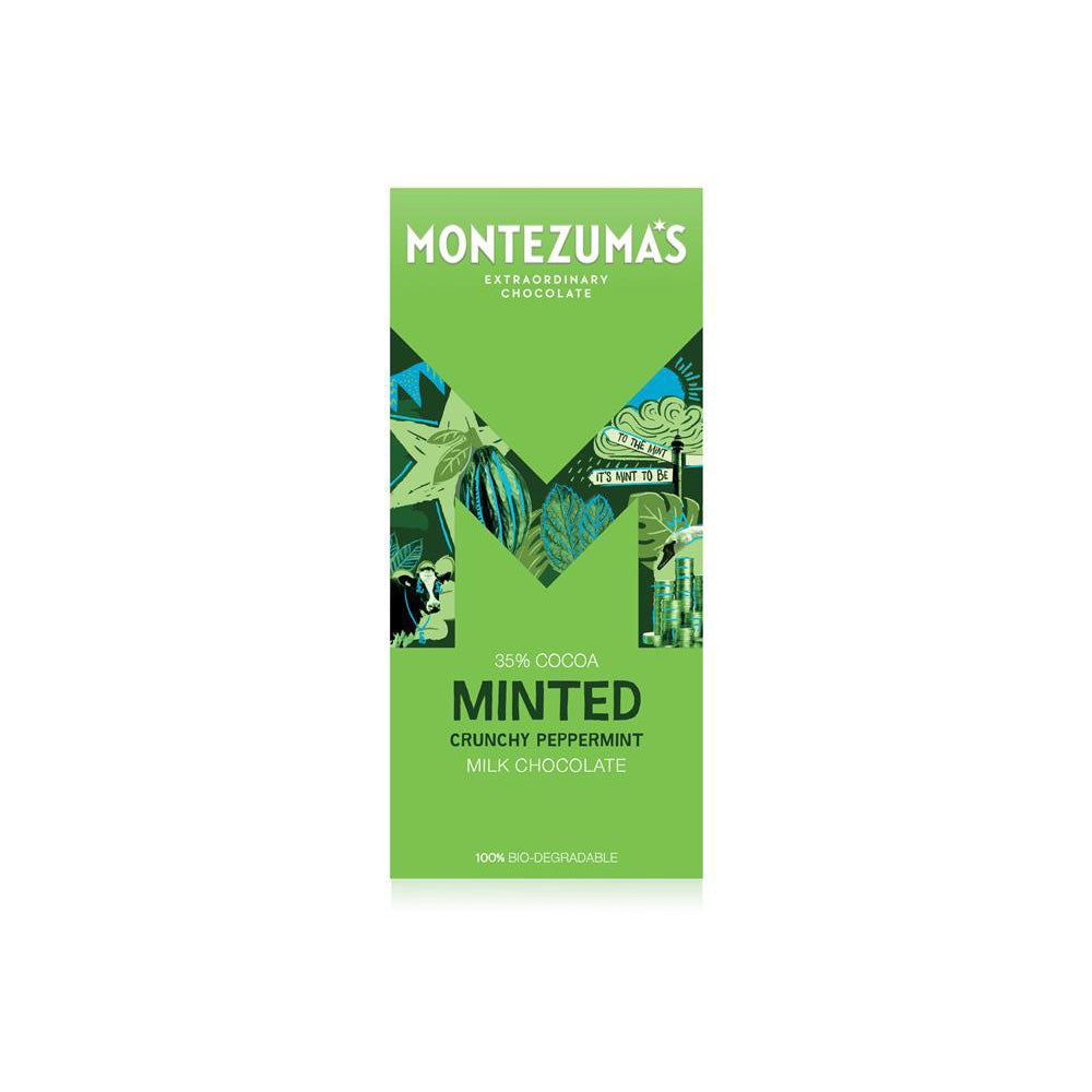 Montezumas Minted - Milk Chocolate with Crunchy Peppermint 90g Bar - Just Natural