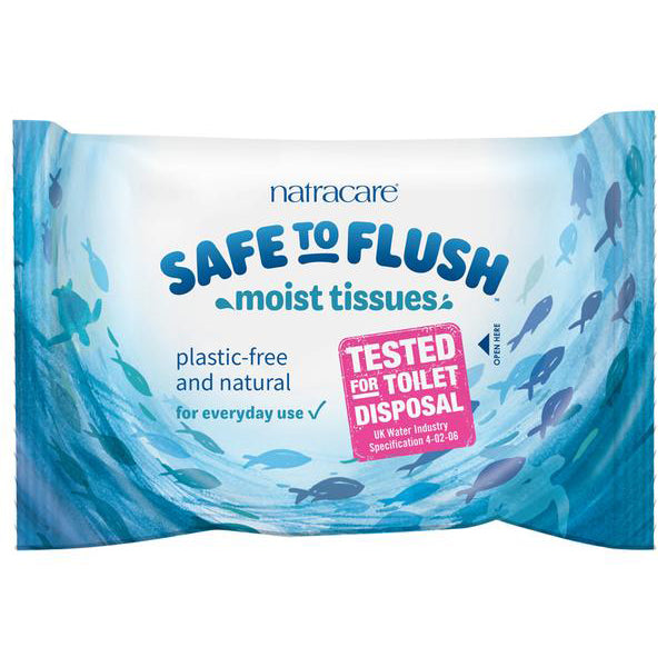 Natracare Safe to Flush Moist Tissues 30 Wipes - Just Natural
