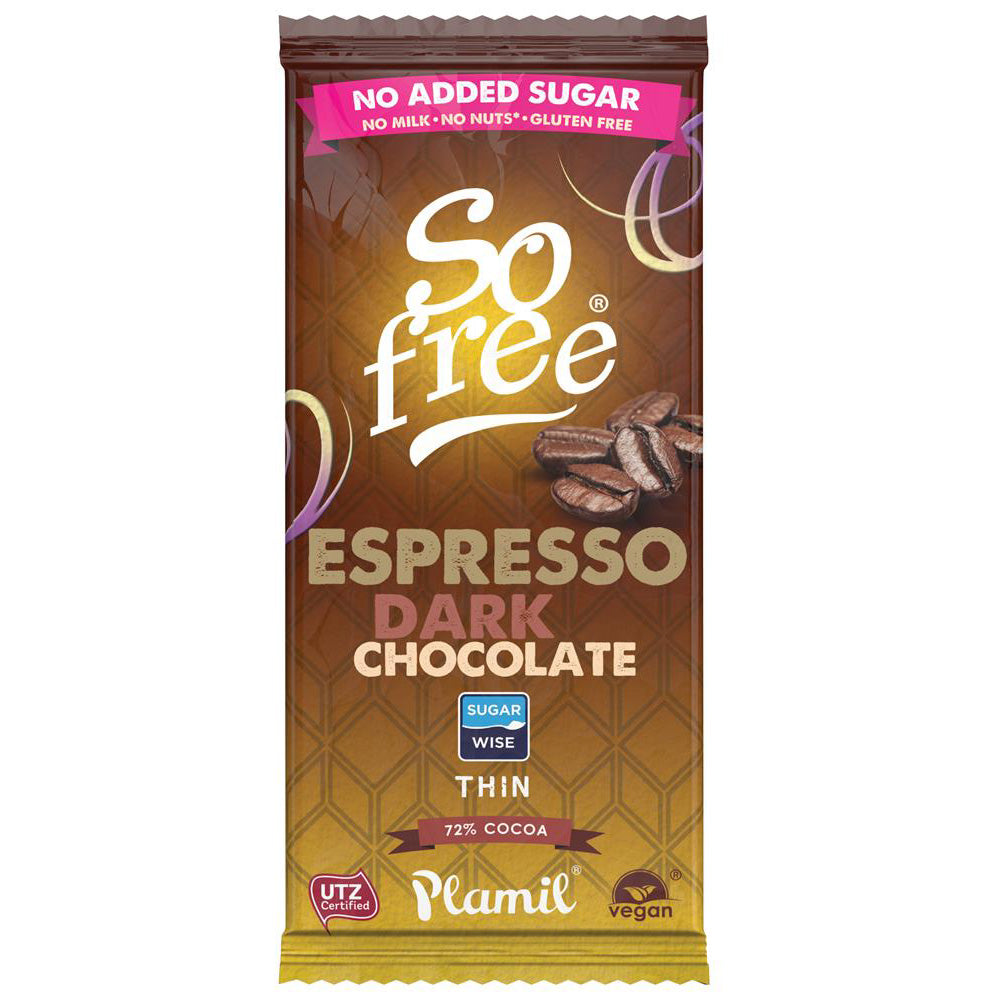 Plamil So Free No Added Sugar Dark Espresso Thin Chocolate 80g - Just Natural