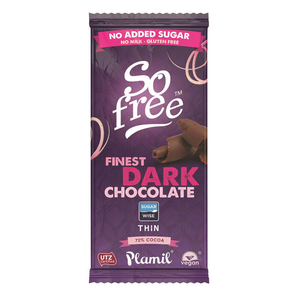 Plamil So Free No Added Sugar Finest Dark Thin Chocolate 80g - Just Natural