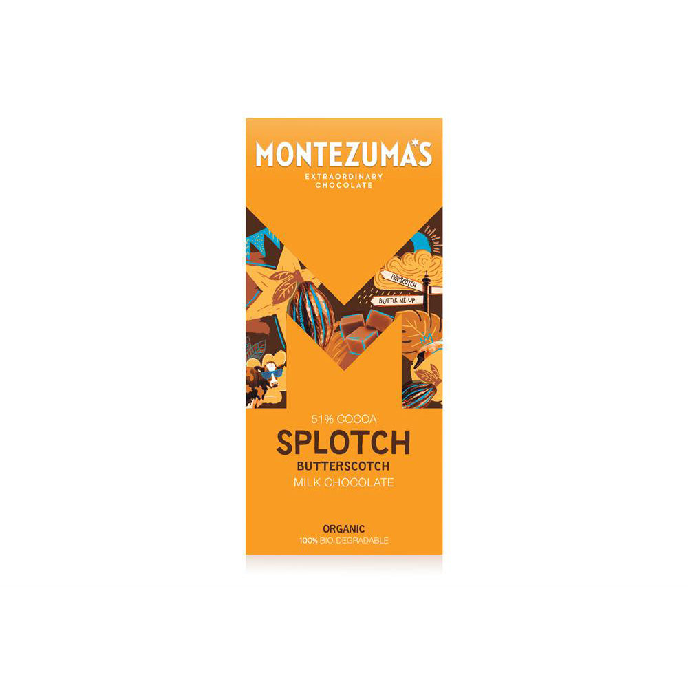 Montezumas Splotch Organic 54% Milk Chocolate with Butterscotch 90g - Just Natural