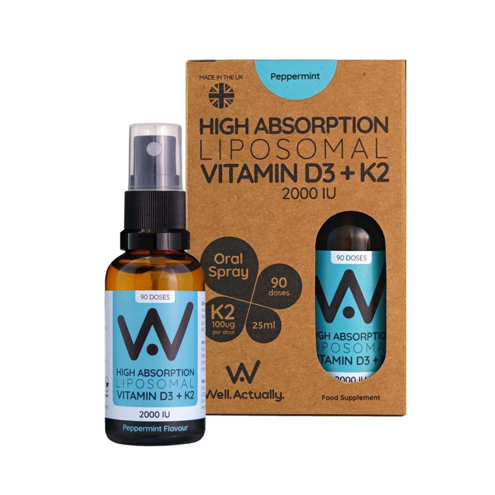 Well Actually Vit D3+K2 spray (2000IU) Pep 25ml