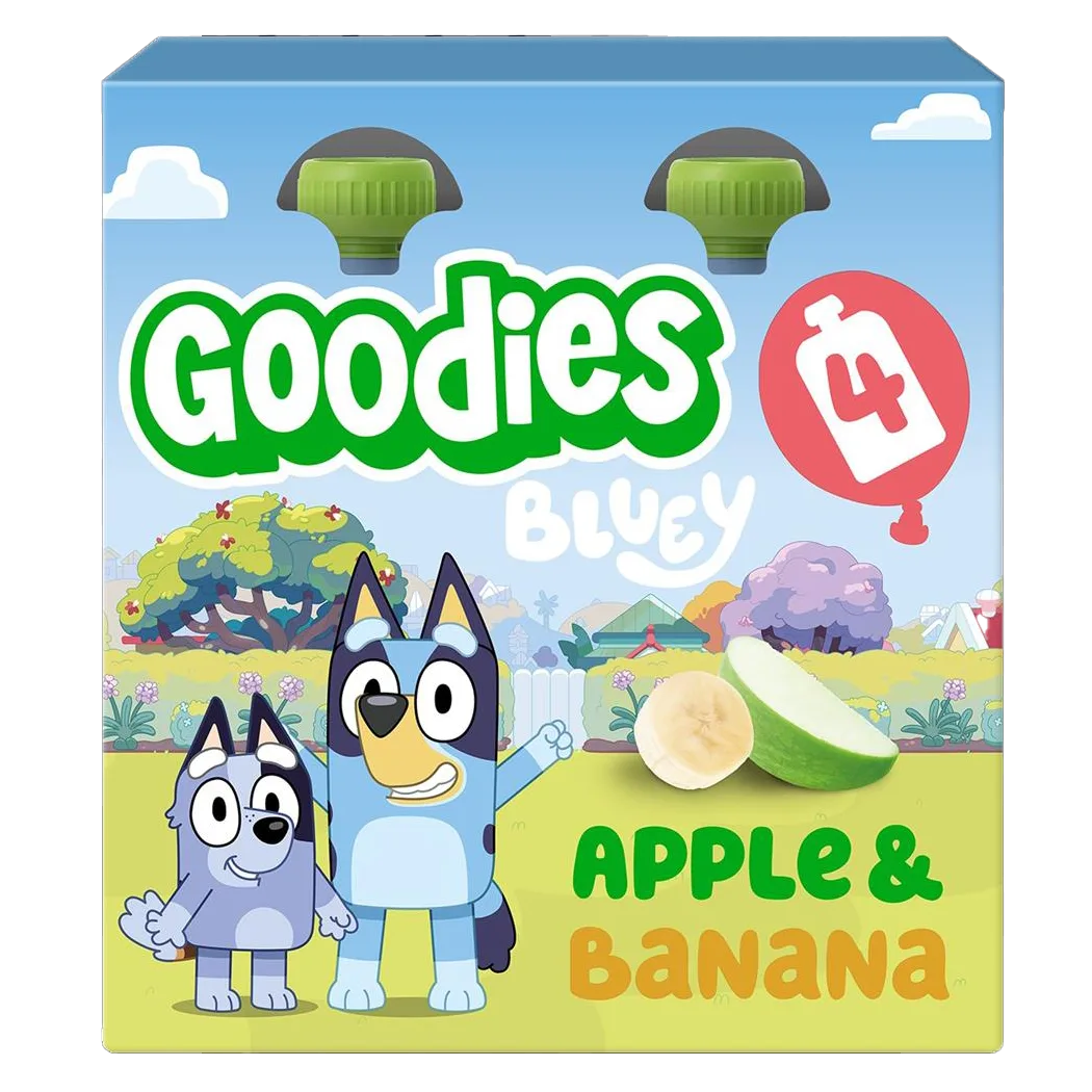 Goodies Bluey Kids Apple & Banana Fruit Pouches M/P 4x100g