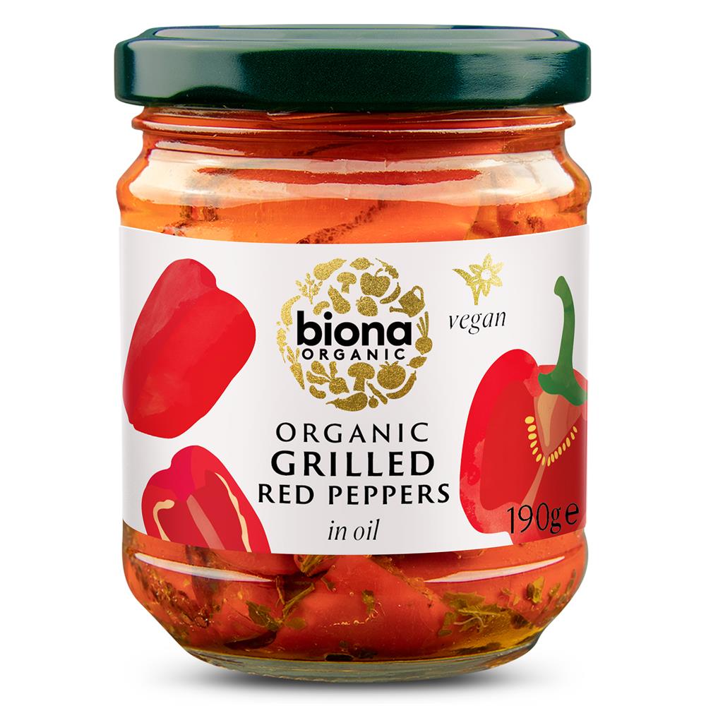 Organic Grilled Red Peppers in Oil 190g - Just Natural