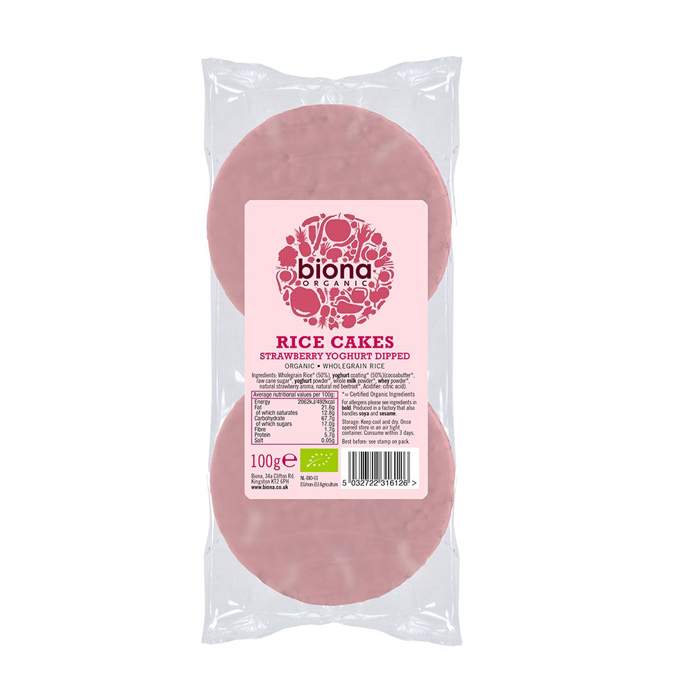 Organic Strawberry Yoghurt Coated Rice Cakes 100g - Just Natural