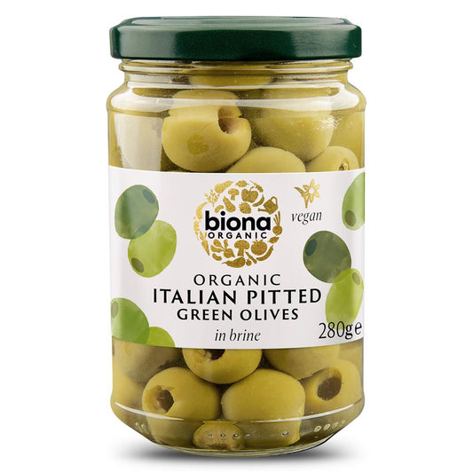 Pitted Green Olives in Brine Organic 280g - Just Natural