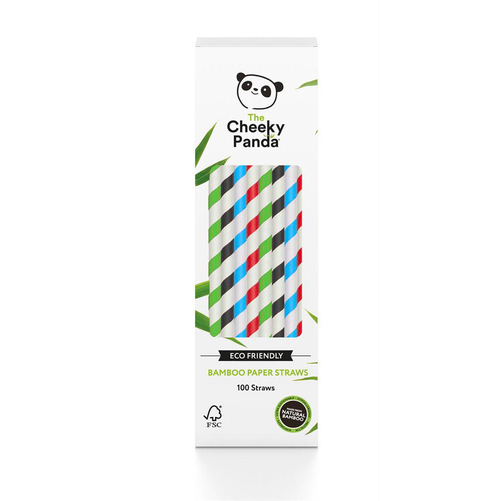 100% Biodegradable Bamboo Paper Straws, 100 Straws, Multicoloured - Just Natural