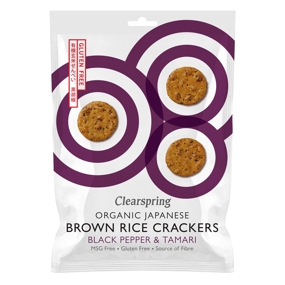 Organic Japanese Brown Rice Crackers - Black Sesame & Tamari - Just Natural