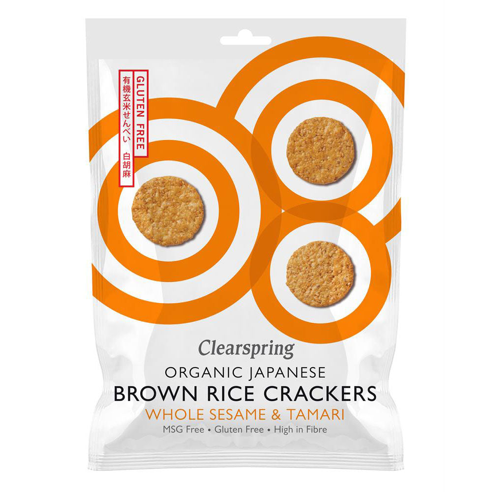 Organic Japanese Brown Rice Crackers - Whole Sesame & Tamari - Just Natural
