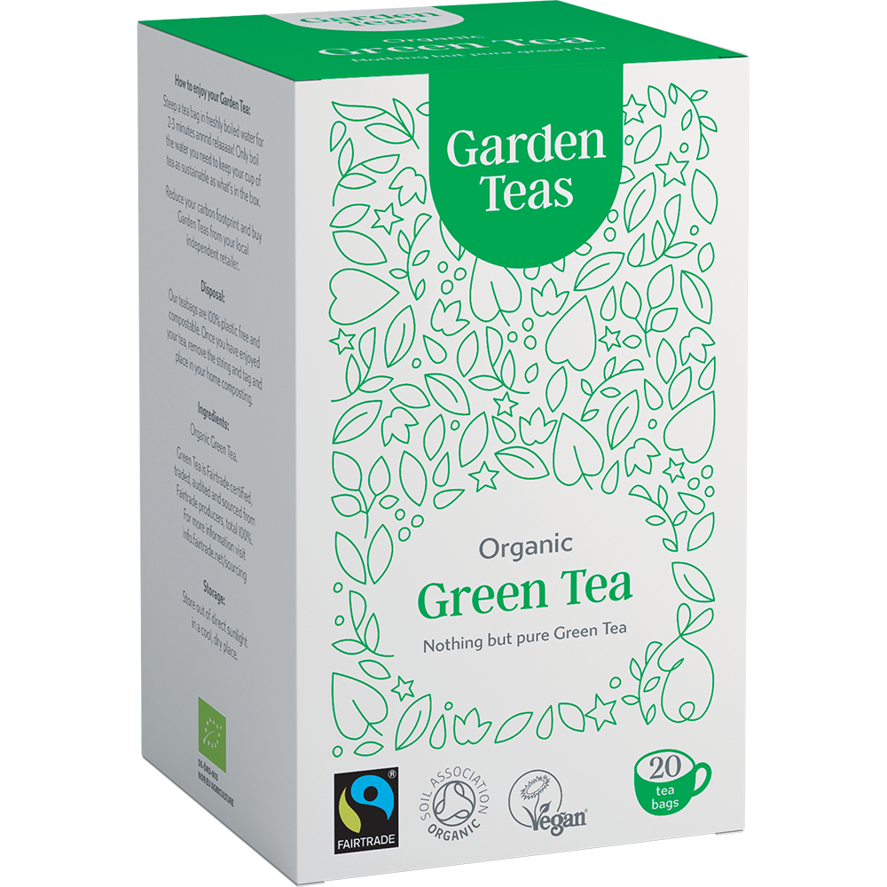 Garden Teas Organic Fairtrade Green Tea 20 Plastic Free Envelopes - Just Natural