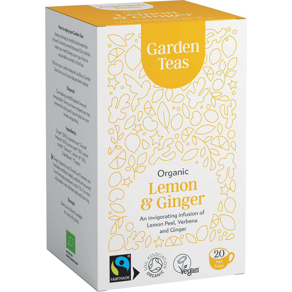 Garden Teas Organic Fairtrade Lemon & Ginger 20 Plastic Free Envelopes - Just Natural
