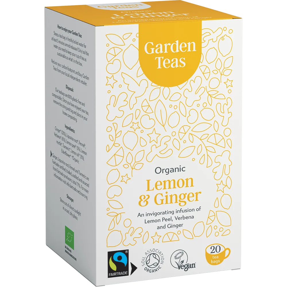 Garden Teas Garden Teas Organic Fairtrade Lemon & Ginger 20 Plastic Free Envelopes