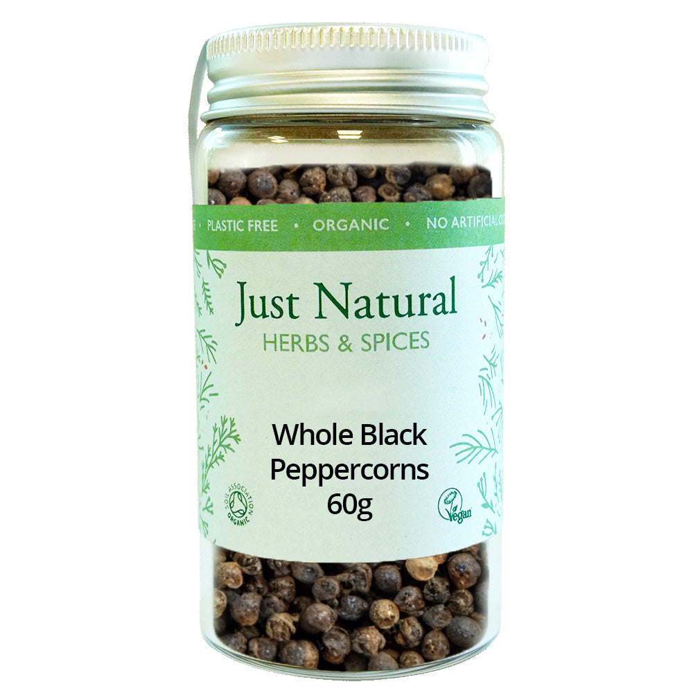 Peppercorns Black (Glass Jar) 60g - Just Natural