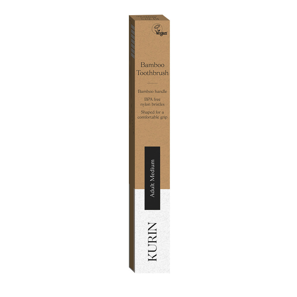Adults Medium BPA Free Bamboo Toothbrush - White - Just Natural