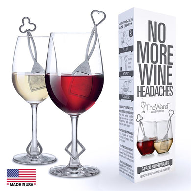 PureWine The Wand Wine Purifier 3 Pack - Silver