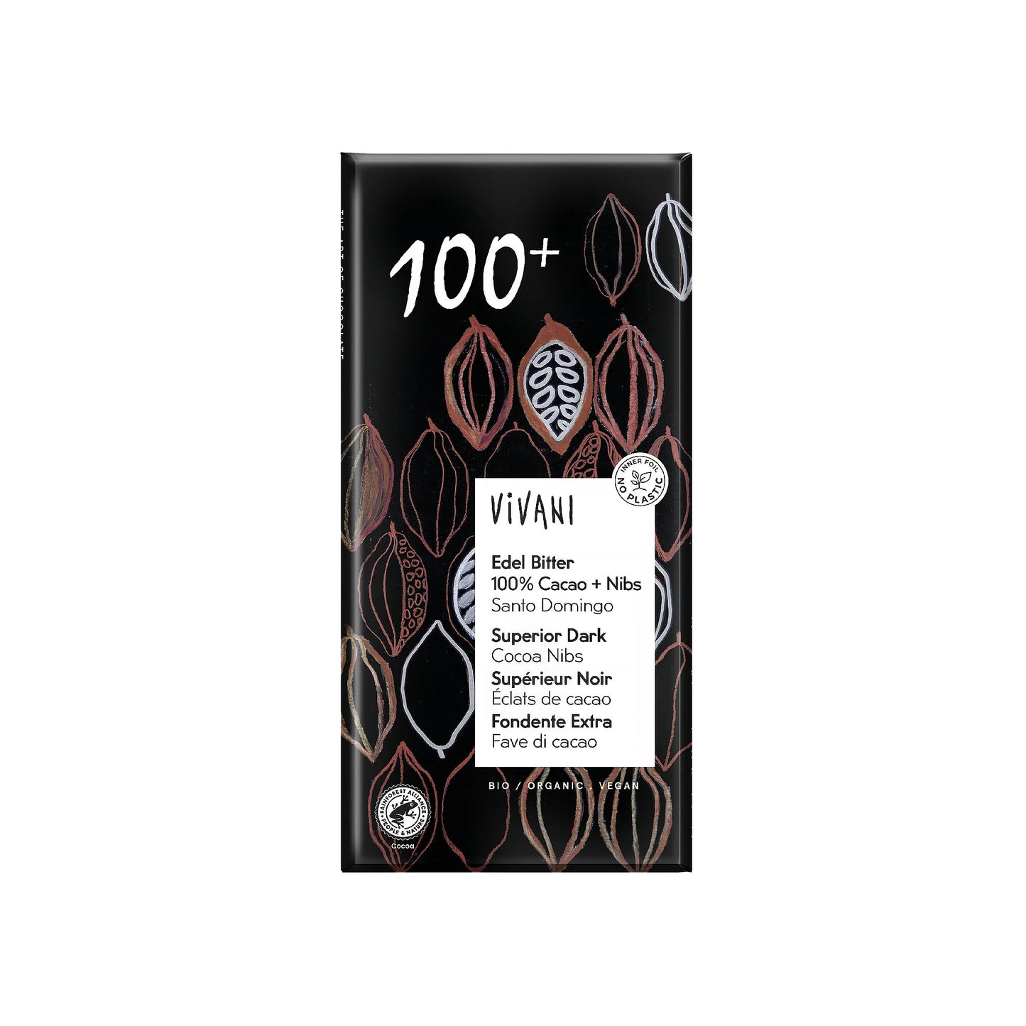 Dark 100+ Chocolate with Cocoa Nibs Vegan Organic 80g - Just Natural