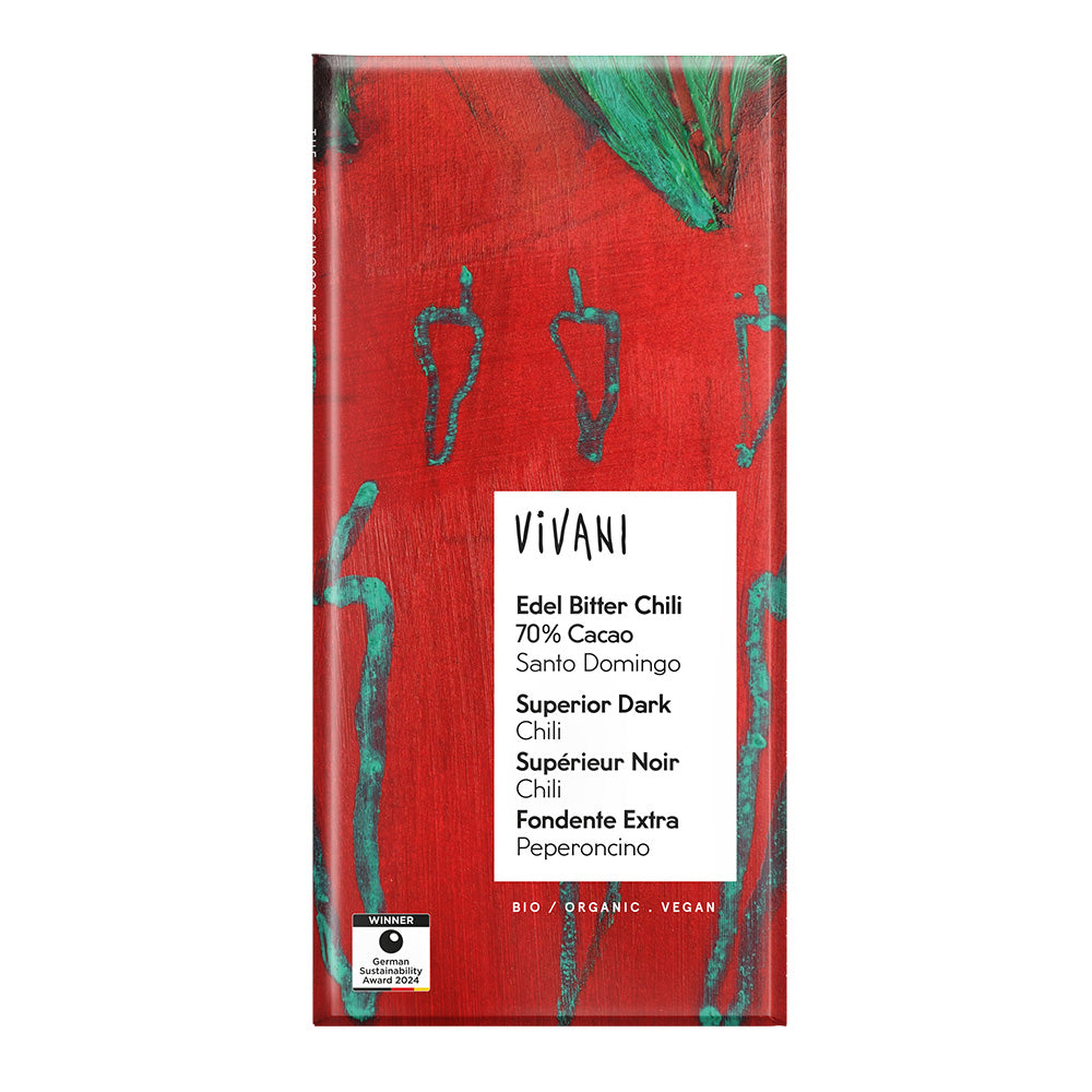 Dark Chilli Chocolate 70% Vegan Organic 100g.