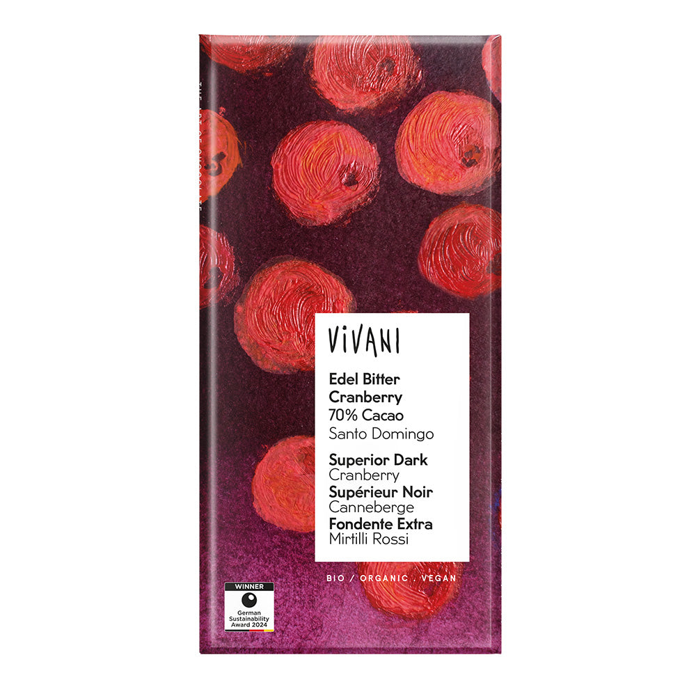 Dark Cranberry Chocolate 70% Vegan Organic 100g.