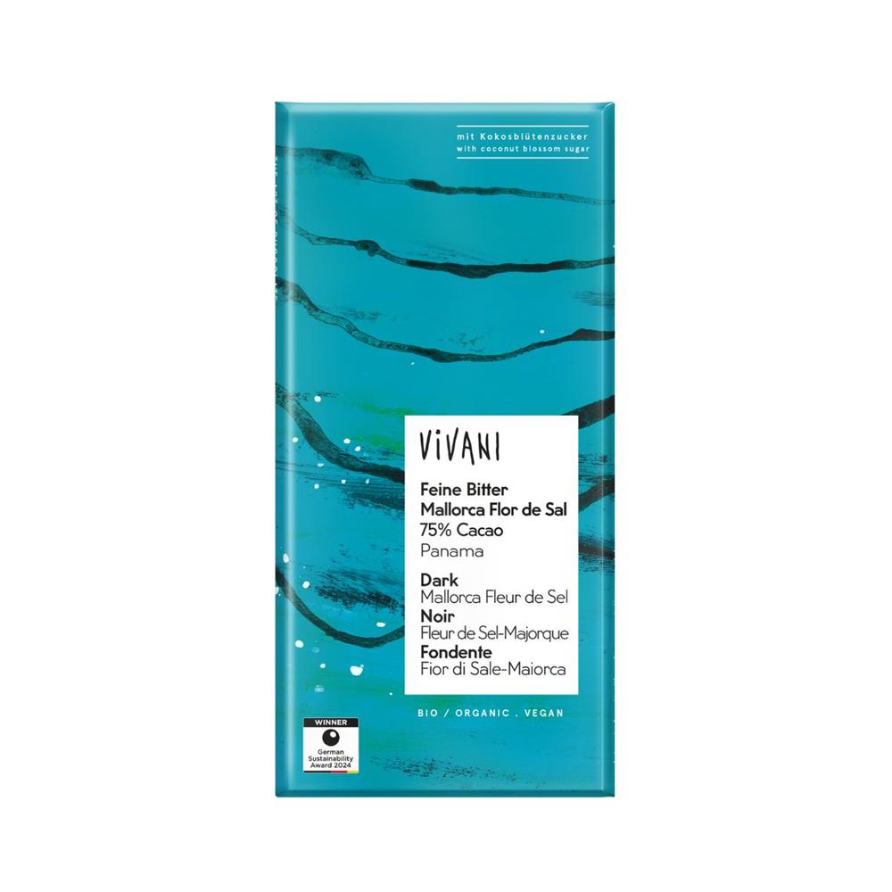 Dark Salted Chocolate 75% Vegan Organic 80g.
