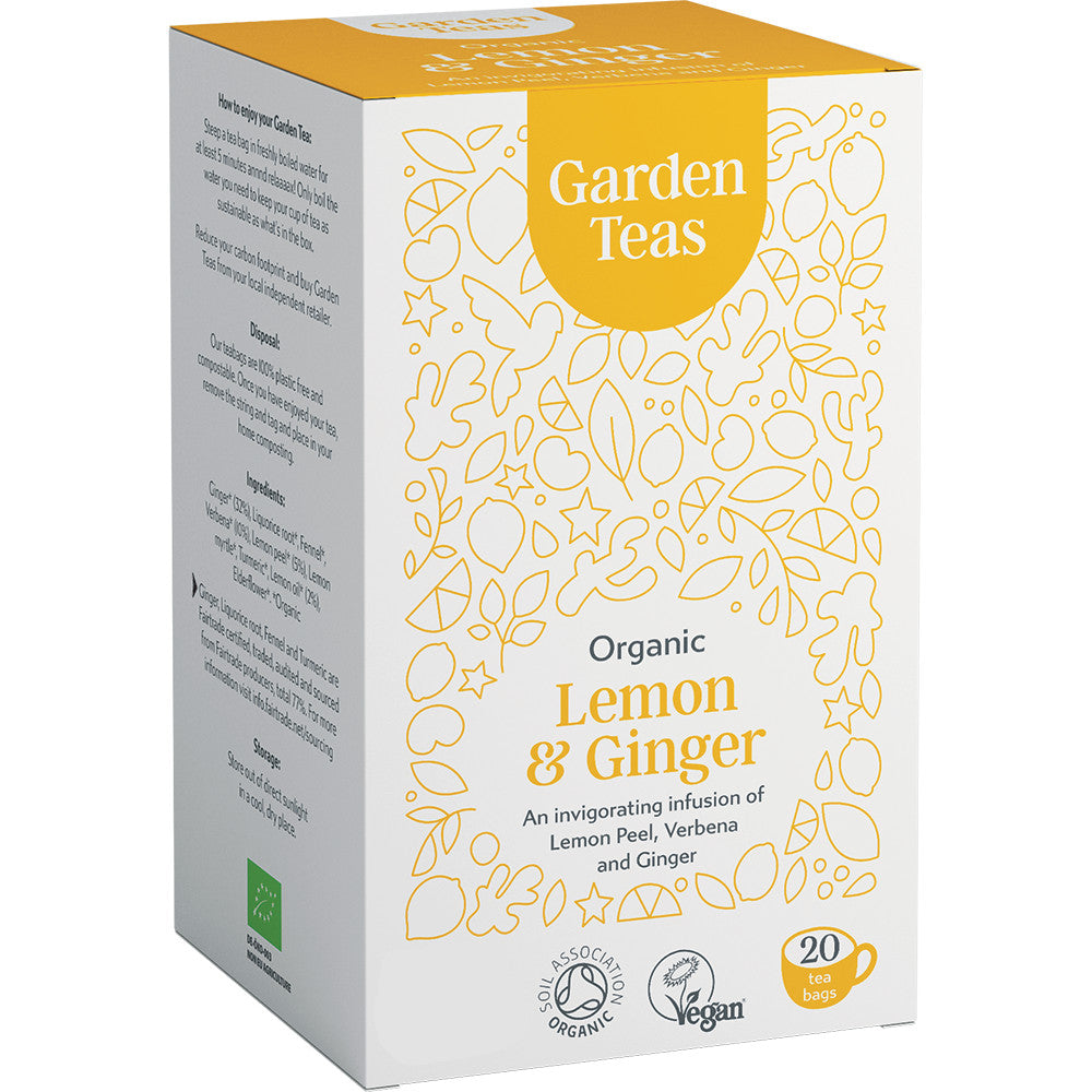 Garden Teas Organic Lemon & Ginger 20 Plastic Free Envelopes